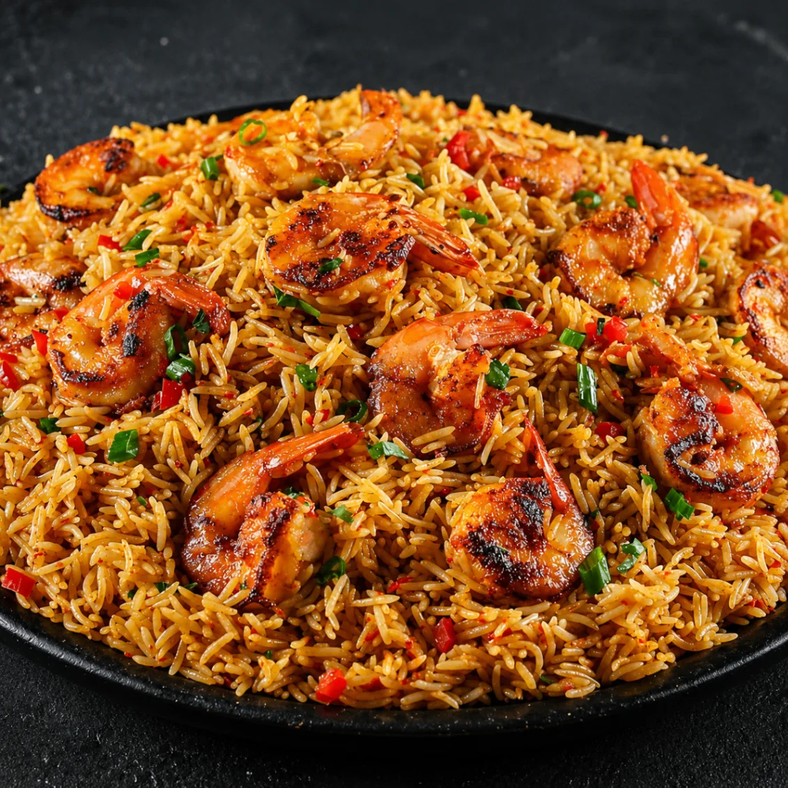 Fried rice platter topped with chicken